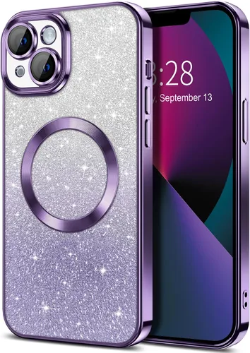 Miniatura 39 de Hython Funda para iPhone 13 Pro transparente con purpurina magnética [compatible con MagSafe] Protector completo de lente de cámara delgado