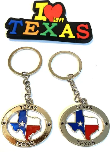 Miniatura 24 de Juego de 2 llaveros de recuerdo de Texas con imán para nevera con texto en inglés "I Love Texas", Diseño de horizonte de Dallas, Mediana