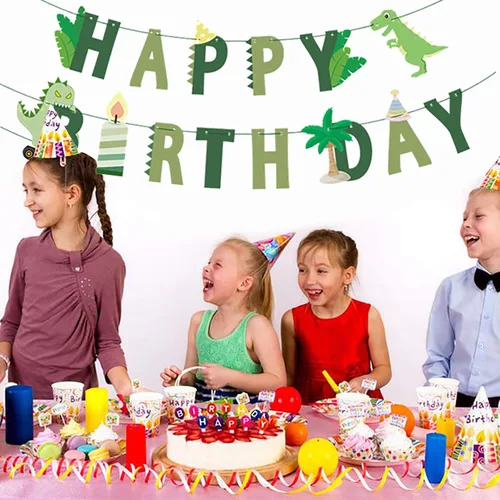 Miniatura 6 de Cartel de cumpleaños de dinosaurio – Cartel de feliz cumpleaños de dinosaurio, decoración de fiesta de cumpleaños con temática