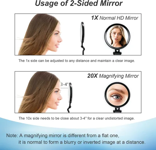 Miniatura 6 de 20x Magnifying Handheld Mirror - 2-Sided Hand Mirrors with 1X 20X Magnification, Adjustable Hand Held Mirror, Portable Small Travel Makeup Mirror