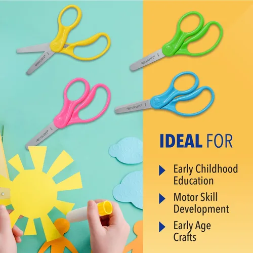 Miniatura 4 de Westcott Tijeras para niños de mango duro de 5 pulgadas, romas, colores surtidos, paquete de 2