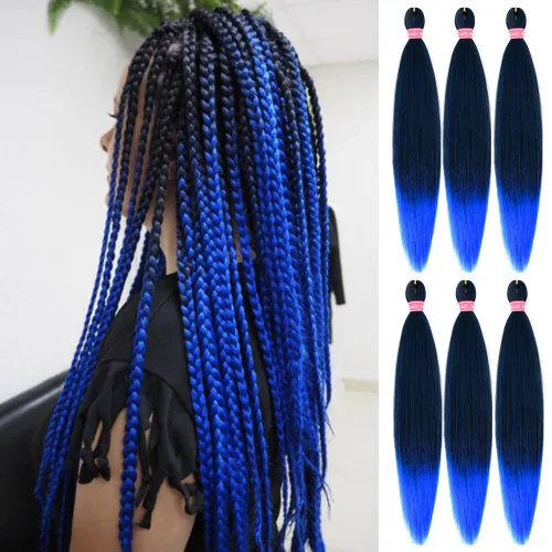 Miniatura 19 de Cabello para trenzar preestirado plateado, 20 pulgadas, 6 paquetes de extensiones de cabello trenzado Ombre preestiradas para mujeres, fibra