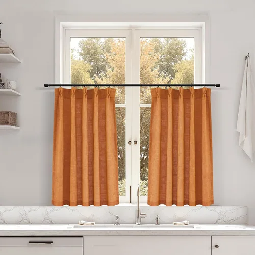 Miniatura 11 de Juego de 2 paneles de cortinas de ventana de cocina beige de 24 pulgadas de largo, con textura de lino, plisadas, filtrantes de luz, semi pequeñas