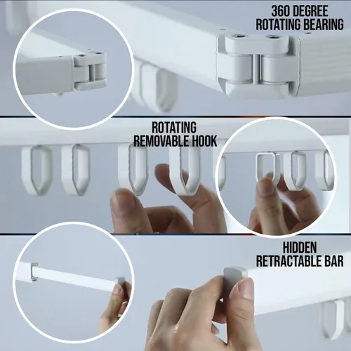 Miniatura 3 de Tendedero de pared para lavandería - Perchero secador de ropa plegable con giro de 180°, capacidad de 220 libras, construcción de aluminio
