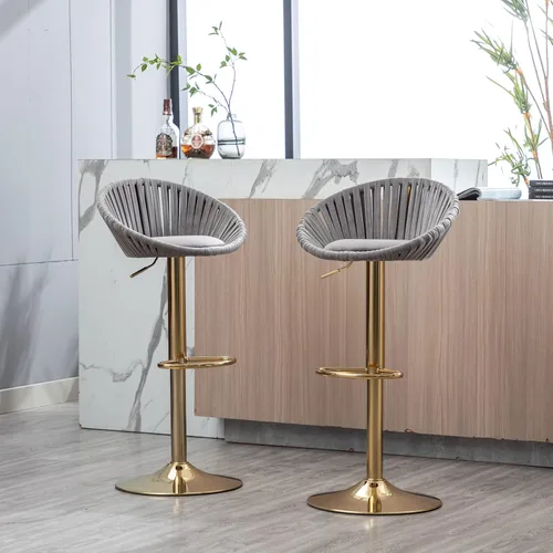Miniatura 15 de Taburetes de bar modernos y ajustables giratorios, taburete de bar de cocina con respaldo, juego de 2, sillas de bar de estilo ocio, para isla