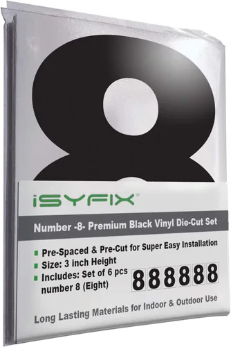 Miniatura 62 de iSYFIX Calcomanías de vinilo negro con el número 7 (siete), paquete de 6 calcomanías autoadhesivas de 7 pulgadas, calcomanías troqueladas y Negro