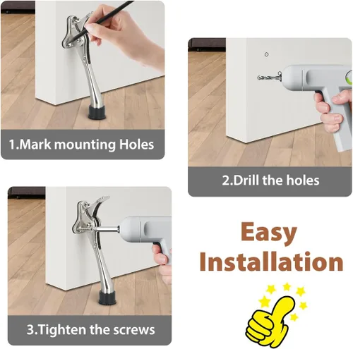 Miniatura 7 de Topes de puerta abatibles de 6 pulgadas con punta de goma antideslizante, soporte inferior resistente de un solo toque, tope de puerta de metal