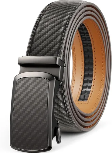 Miniatura 21 de Drowsmen - Cinturón de cuero para hombre con trinquete de 1 3/8 pulgadas, hebilla automática de deslizamiento con clic, ajuste ajustable para un