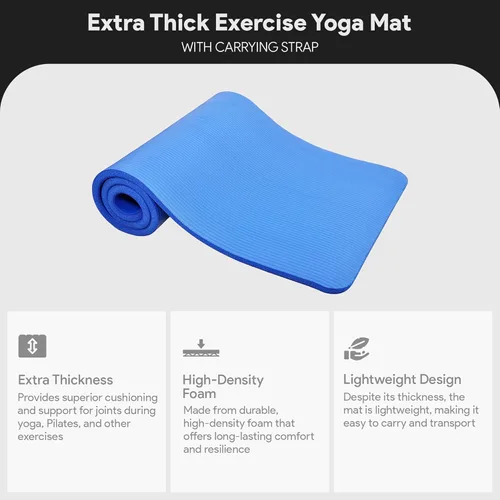 Miniatura 2 de BalanceFrom Yoga Mat, 1-Inch Extra Thick High Density Exercise Mat, Anti-Tear Exercise Yoga Mat with Carrying Strap, Suitable for Various Yoga Azul