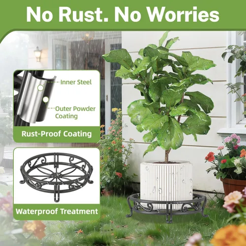 Miniatura 4 de iDavosic.ly Paquete de 2 soportes de metal para plantas para interiores y exteriores, 11 pulgadas de ancho, de hierro resistente al óxido, para Negro
