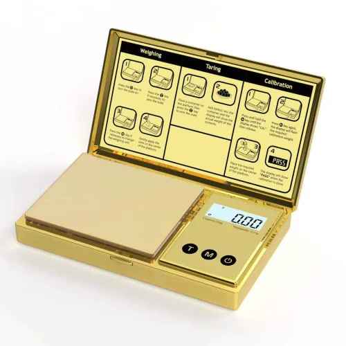 Báscula digital Gram 7.05 oz x 0.00 oz, báscula de bolsillo chapada en titanio dorado con pantalla LCD retroiluminada, 6 unidades, tara, apagado