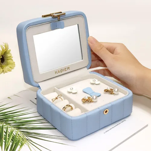 Miniatura 2 de KAMIER Organizador de joyas de viaje, caja organizadora de joyas de viaje de cuero acolchado con diamante, caja de joyería pequeña para mujer