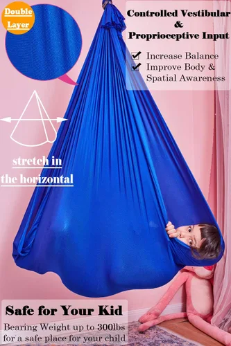 Miniatura 3 de Columpio sensorial para niños con gancho giratorio de 360°, tela de doble capa resistente a la flacidez para interiores y exteriores, columpio