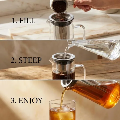 Miniatura 4 de Cafetera de café frío y tetera de té helado, jarra de infusión fría de 1.4L/48oz, jarra de vidrio de borosilicato con filtro de acero inoxidable