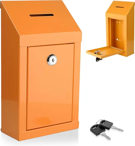 Miniatura 20 de Caja de metal para colección benéfica segura con ranura y montaje en pared, caja de caída de 8.5 x 6.5 x 4 pulgadas para el hogar y la oficina Blanco