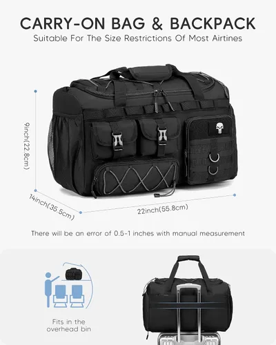 Miniatura 3 de Bolsa táctica de gimnasio con compartimento para zapatos, mochila de viaje 3 en 1, mochila para artículos personales, mochila de fin de semana