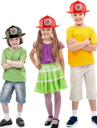 Miniatura 6 de Casco de bombero para niños, sombreros de plástico de bombero para niños y niñas, disfraz de fiesta de Halloween, 2 piezas Rojo