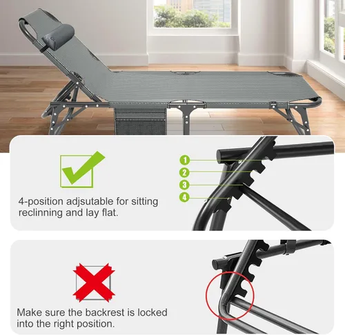 Miniatura 7 de LILYPELLE Tumbona plegable para exteriores con colchón, sillas reclinables ajustables de 5 posiciones para patio, perfectas para exteriores, tomar