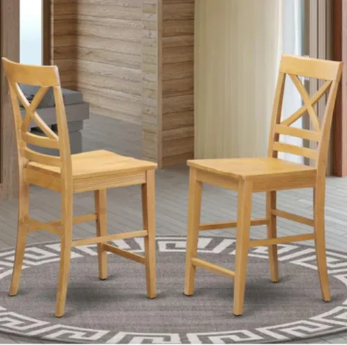 Miniatura 2 de East West Furniture QUS-OAK-W Quincy - Taburete de bar de altura para mostrador, sillas de madera de altura de pub, juego de 2, roble Qus-roble-w