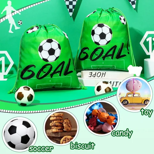 Miniatura 5 de Sadnyy 32 bolsas de fútbol con cordón, mochila de fiesta de fútbol, bolsas de regalo para cumpleaños, temática de fútbol