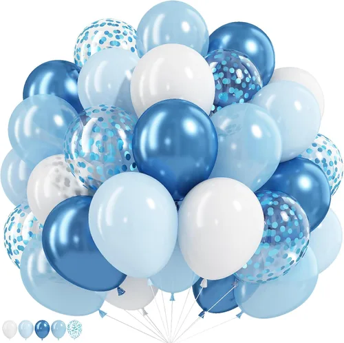 Miniatura 19 de Globos azules y naranjas, globos azul marino verde azulado de 12 pulgadas con globo plateado metálico para niños y niñas, cumpleaños, Acción