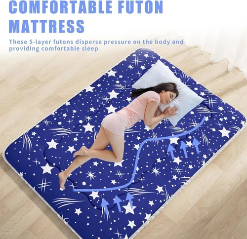 Miniatura 6 de Kiseely Colchón de futón japonés, plegable, tapete de tatami portátil, almohadilla para dormir con bolsa y correa, colchón grueso para dormir