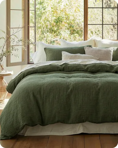 Bedsure Funda de edredón 100% de muselina de algodón, tamaño Queen, funda de edredón de gasa ultrasuave, juego de cama transpirable y ligero con