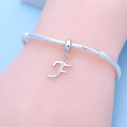 Miniatura 31 de ABUN Abalorio de plata de ley 925 con letra A a la Z, espaciador de inicial, con circonita cúbica transparete colgante, auténtica, para pulseras