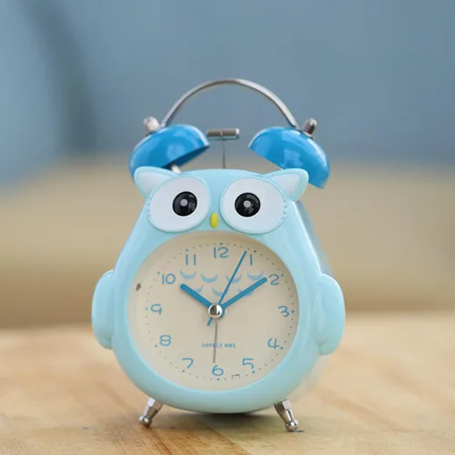 Miniatura 2 de Reloj despertador para niños, diseño de búho de dibujos animados, timbre fuerte, despertador, sin tictac, reloj de escritorio con luz nocturna
