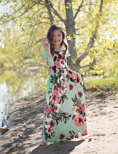 Miniatura 52 de 21KIDS Vestido largo floral de manga larga 3/4 con bolsillos para niñas de 6 a 12 años