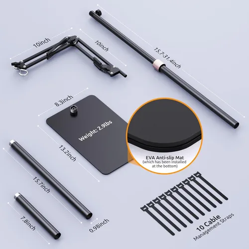 Miniatura 5 de Soporte para lámpara de reptiles, altura libremente ajustable (15.7 a 74.4 pulgadas) con brazo oscilante ajustable de 360°, soporte de lámpara
