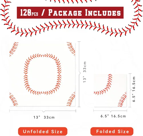 Miniatura 2 de 120 servilletas de béisbol de 6.5 pulgadas con patrón de béisbol con temática de béisbol para fiestas, fiestas deportivas, suministros de fiesta