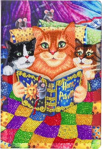 Miniatura 4 de Crystal Art Cuaderno de pintura de diamantes, kit de cuaderno para acostarse con gatitos, crea una funda brillante para cuaderno con cristales