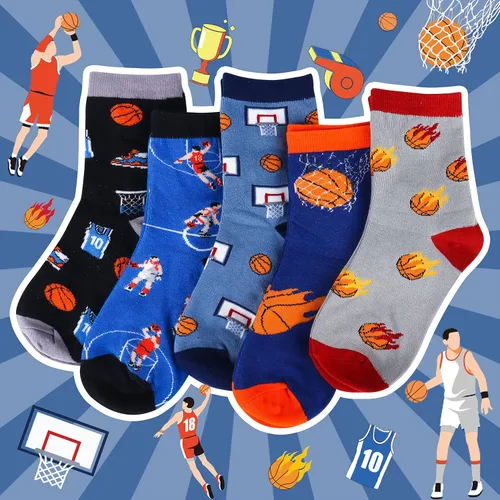 Miniatura 4 de Belloxis Calcetines deportivos divertidos de 5 piezas, diseño multideportivo (baloncesto, béisbol, fútbol, hockey), calcetines deportivos para niños