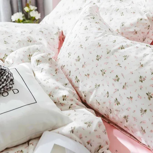 Miniatura 6 de Faincy Juego de edredón floral de tamaño individual, diseño de hojas de flores rosas y blancas, juego de cama alternativo reversible preppy, edredón