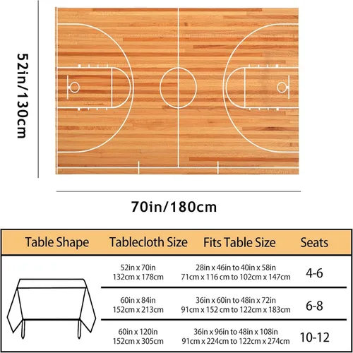 Miniatura 3 de Mantel rectangular decorativo para cancha de baloncesto, parquet para interiores de cancha de poliéster, para cocina, comedor, barbacoa, picnic
