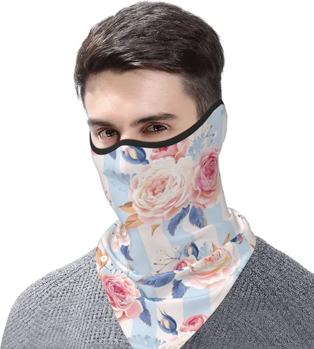 Miniatura 6 de Bufanda con estampado de rayas de flores, protección UV, pasamontañas, resistente al viento, bandana para deportes al aire libre, transpirable