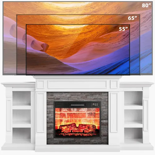 Miniatura 9 de LGHM Chimenea eléctrica de 72 pulgadas con repisa, soporte de TV para televisores de hasta 80 pulgadas, moderno centro de entretenimiento con Blanco