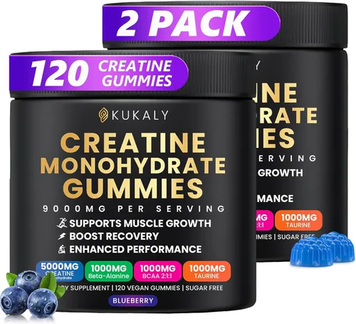 Miniatura 15 de kukaly Gomitas de monohidrato de creatina para hombres y mujeres, gomitas de creatina de 9000 mg sin azúcar, sabor mezclado con L-taurina, BCAA 2:1