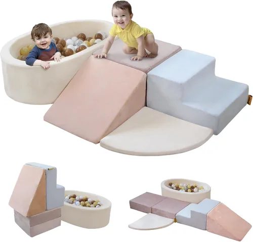 BanaSuper Juguetes de escalada de 6 piezas para niños pequeños, juego de bloques de espuma para niños con pozo de pelotas (bolas no incluidas),
