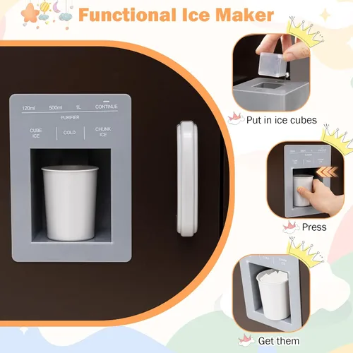 Miniatura 4 de GLACER Cocina de madera de esquina para niños, juego de cocina grande con sonido, luz, pizarra, microondas, máquina de hielo, lavadora, accesorios
