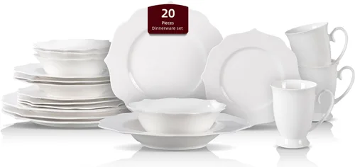 HomeVss, nuevo juego de vajilla de porcelana de hueso, diseño de loto en relieve, juego de 20 piezas