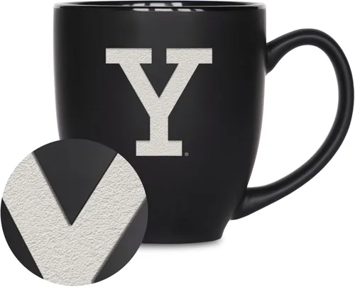 Miniatura 305 de Rico Industries - Taza de cerámica mate negra con grabado láser estándar de 15oz para NCAA (escuelas T & U) - Para bebidas calientes o frías