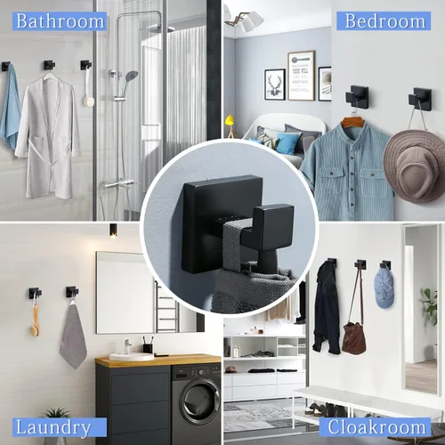Miniatura 5 de TQKAG Gancho para toalla de baño, abrigo, bata negra, ganchos de pared de baño para cocina, garaje, montaje en pared de acero inoxidable Negro