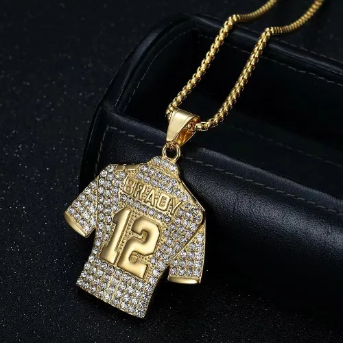 Miniatura 3 de LOK68 Collar con colgante de jersey de fútbol americano helado para hombres y niños, número 7número 10número 12número 23 cuello de jersey, hiphop