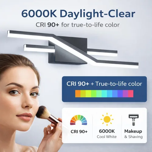 Miniatura 5 de SOLFART Luces de baño con acabado mate en negro, regulables, LED, para tocador, sobre espejo, 24 pulgadas, modernas, luces de pared