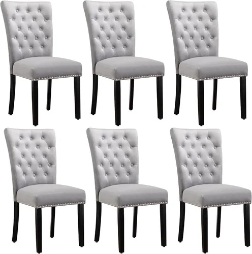 Miniatura 17 de Juego de 4 sillas de comedor de cocina de terciopelo, silla de comedor tapizada Parsons, silla decorativa de madera con ribete clavado, azul