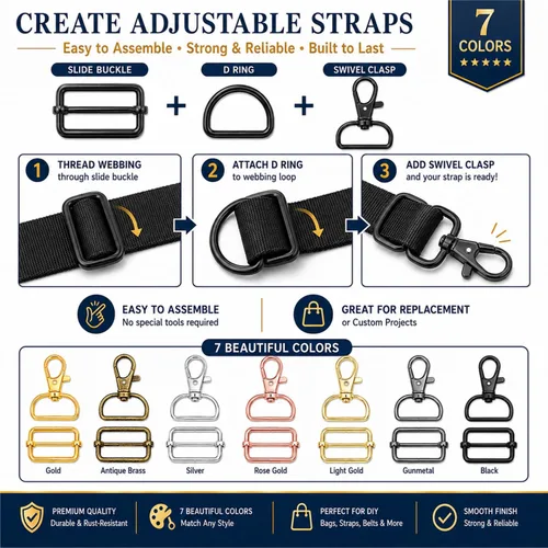 Miniatura 4 de 56 piezas de anillos en D para herrajes de bolso, herrajes para bolso para confección de bolsos, hebillas artesanales (color mixto, 30 mm)