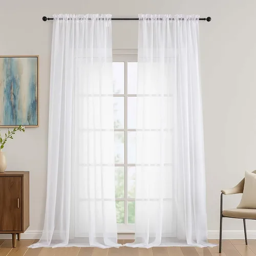 Miniatura 166 de OVZME - Cortinas traslúcidas blancas de 45 pulgadas de largo, 2 paneles, cortinas de gasa con bolsillo para barra para ventanas pequeñas, cada una