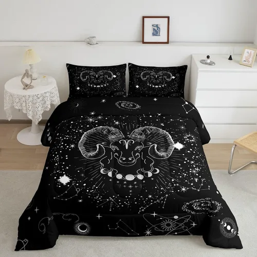 Miniatura 18 de Aries Bedding - Juego de edredón tamaño individual de nebulosa hippie y astrología del zodiaco trippy, juegos de ropa de cama y colecciones